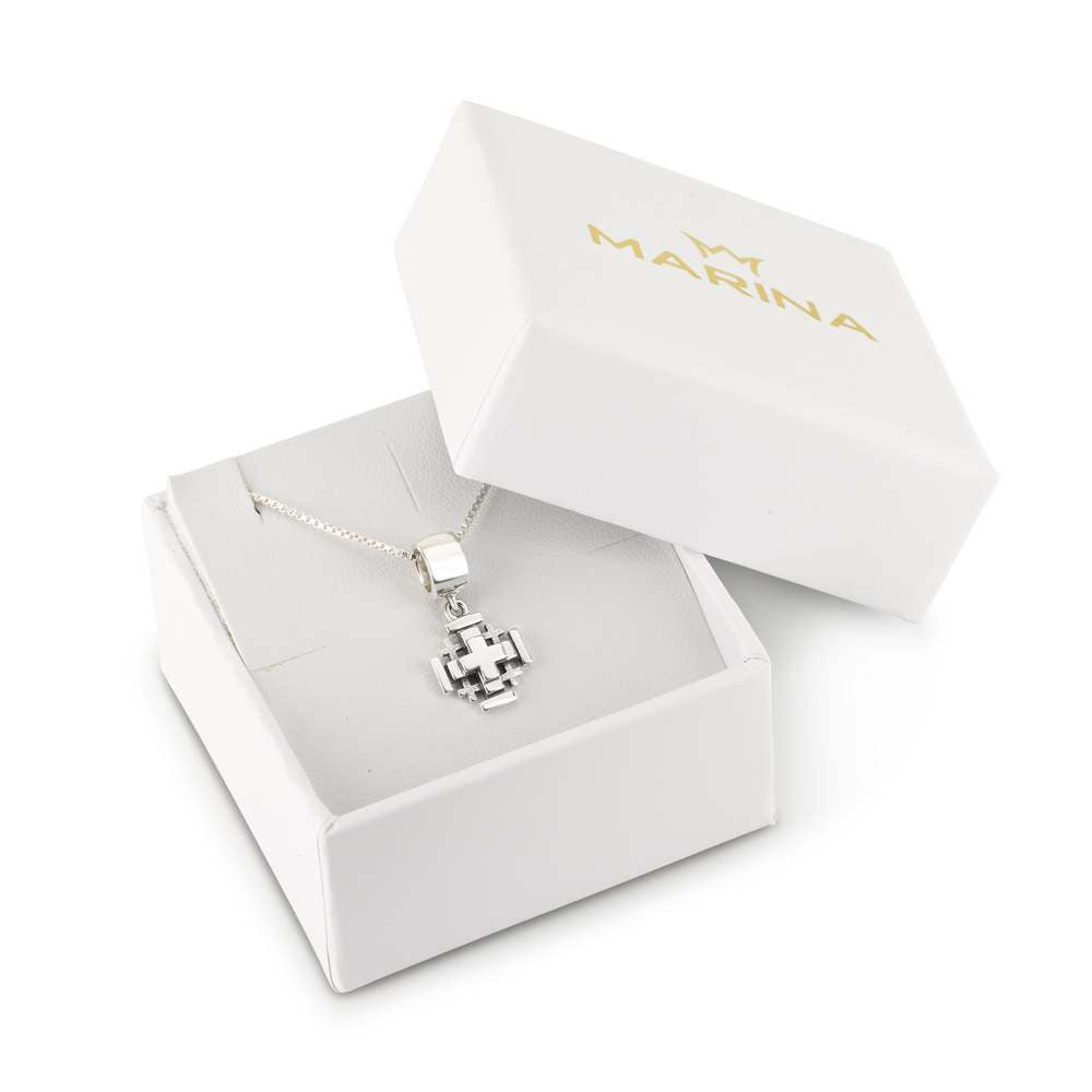 Layered Jerusalem Cross Hanging Charm in 925 Sterling Silver, view 4 by Marina Jewelry