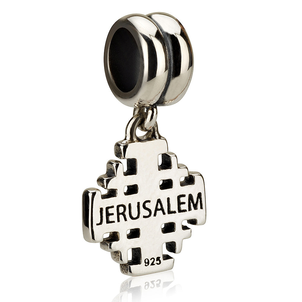 Jerusalem Cross Hanging Charm in 925 Sterling Silver, Polished, view 2 by Marina Jewelry
