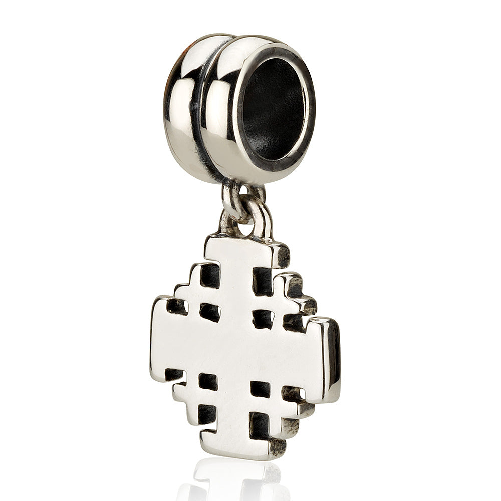 Jerusalem Cross Hanging Charm in 925 Sterling Silver, Polished, view 3 by Marina Jewelry