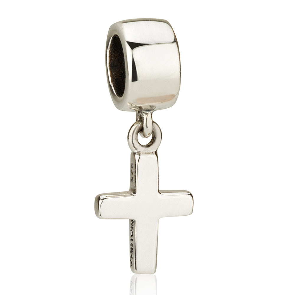 Plain polished cross charm in 925 sterling silver by Marina Jewelry