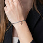 Cross Charm in 925 Sterling Silver – shown worn, close-up