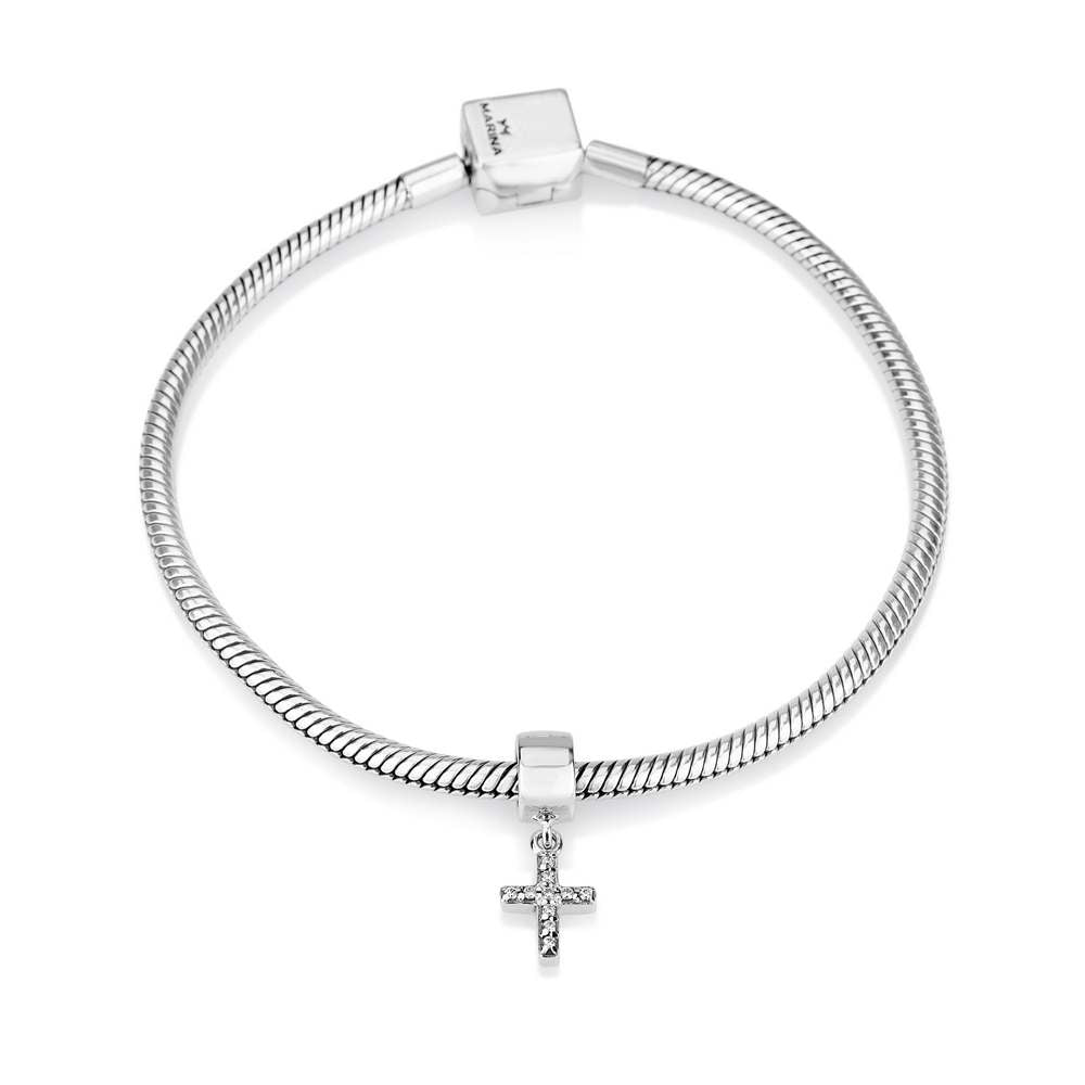 Pavé Cross Charm in 925 Sterling Silver with Cubic Zirconia