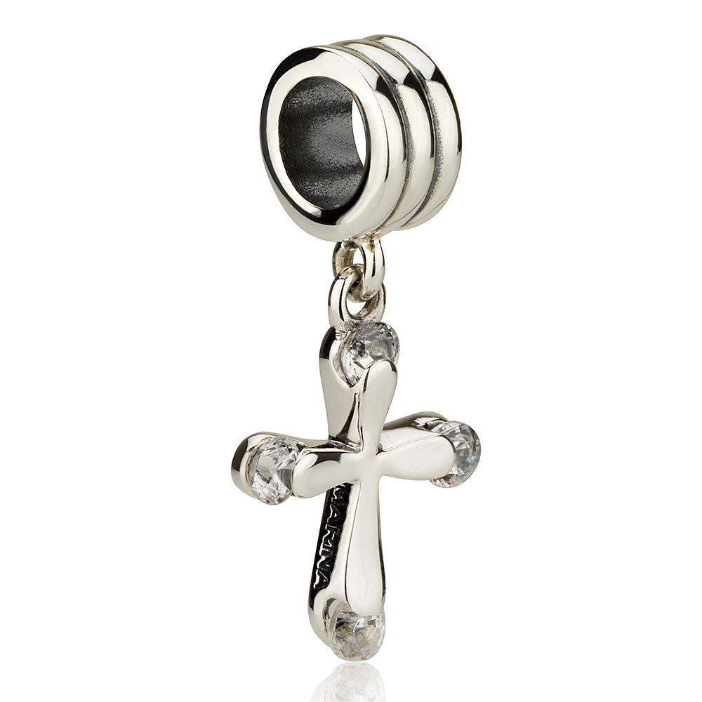 Cross Charm in 925 Sterling Silver with Cubic Zirconia
