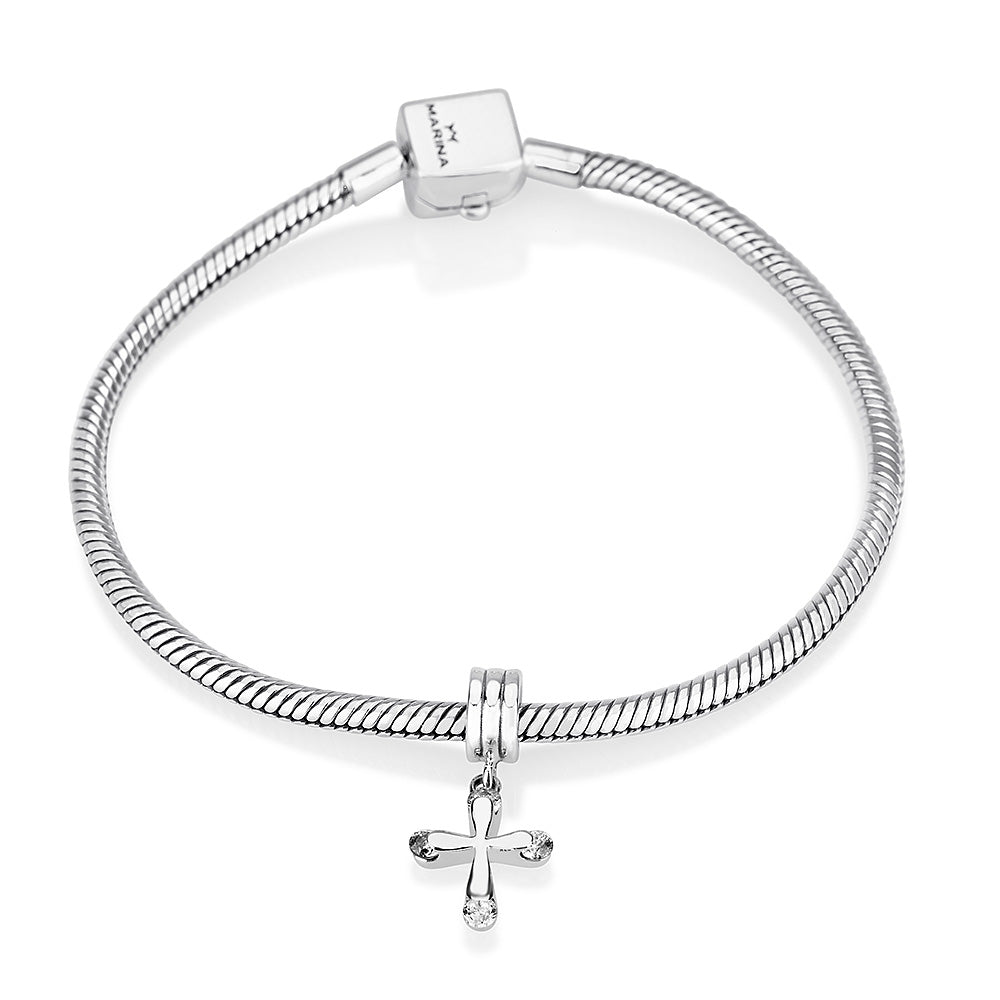 Cross Charm in 925 Sterling Silver with Cubic Zirconia
