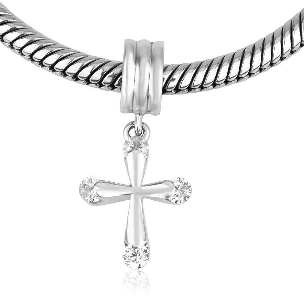 Cross Charm in 925 Sterling Silver with Cubic Zirconia
