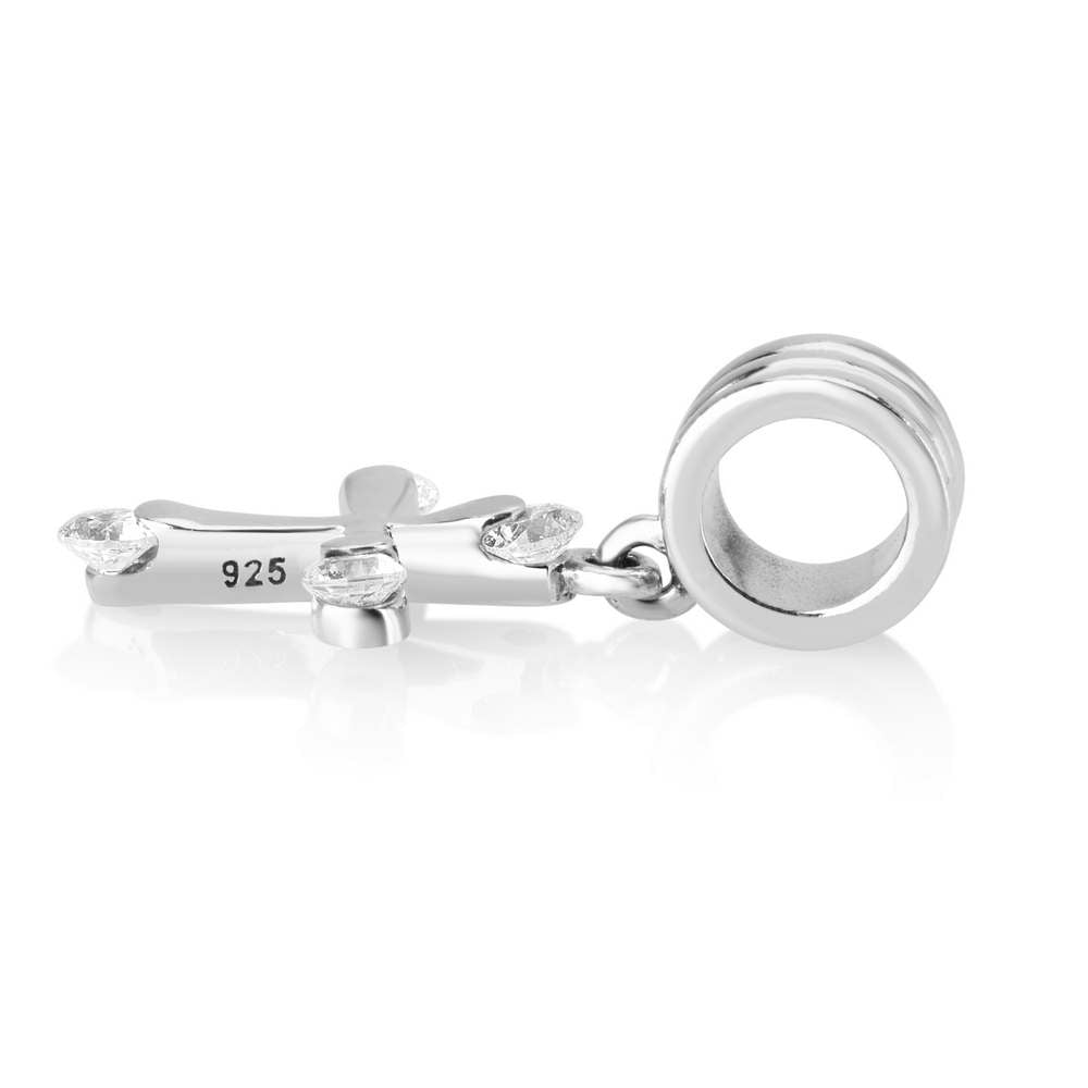 Cross Charm in 925 Sterling Silver with Cubic Zirconia – side view
