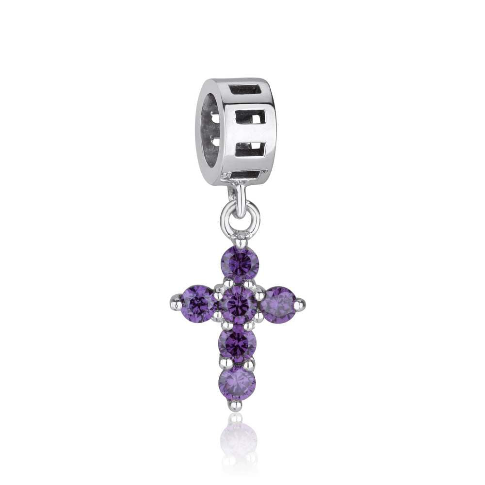 Amethyst cross charm in 925 sterling silver by Marina Jewelry
