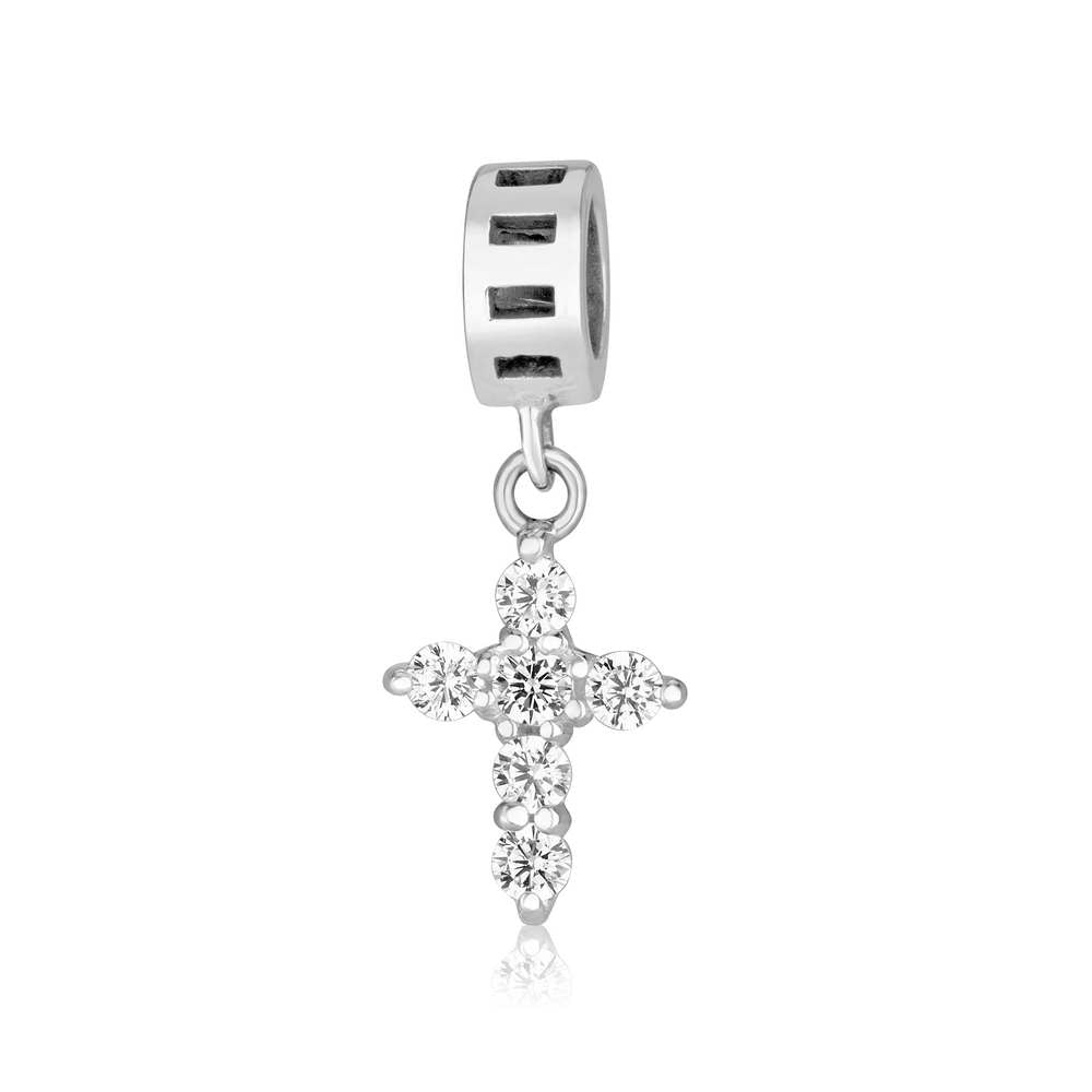 Zircon cross charm in 925 sterling silver by Marina Jewelry