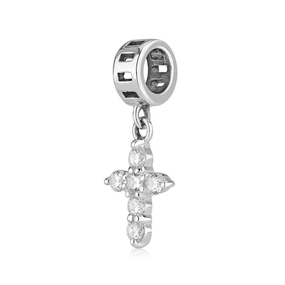 Zircon Cross Charm in 925 Sterling Silver
