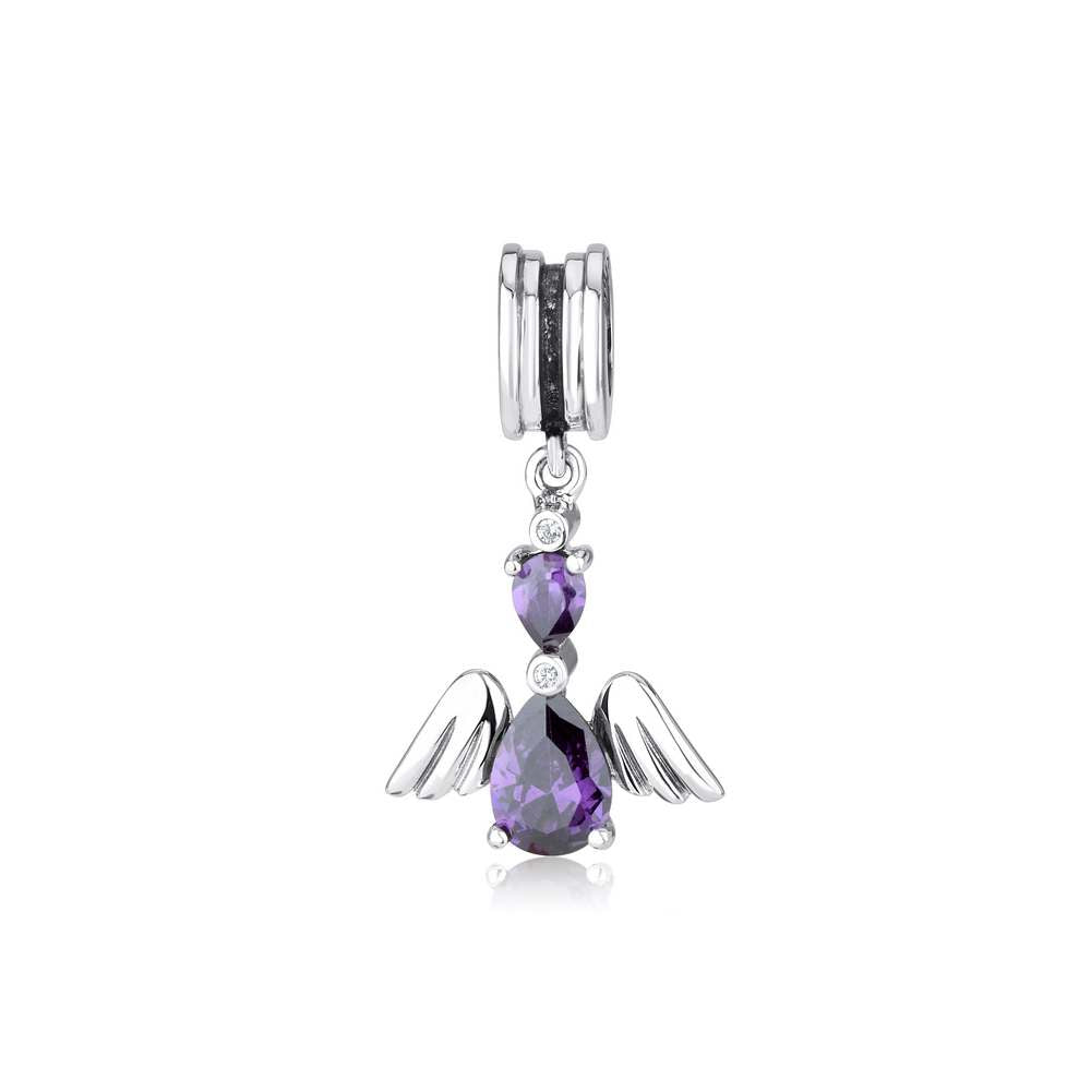 Angel charm with amethyst and cubic zirconia in 925 sterling silver by Marina Jewelry