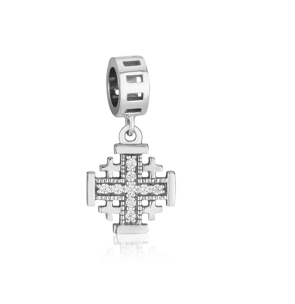 Jerusalem Cross hanging charm with Cubic Zirconia in sterling silver by Marina Jewelry