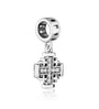Jerusalem Cross Hanging Charm in 925 Sterling Silver with Cubic Zirconia, view 2 by Marina Jewelry
