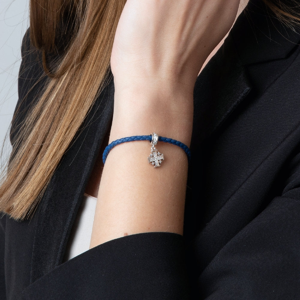 Jerusalem Cross Hanging Charm in 925 Sterling Silver with Cubic Zirconia, view 3 by Marina Jewelry