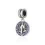 Saint Benedict Medal Charm in 925 Sterling Silver, Blue & Red Enamel