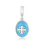 Oval blue opal hanging charm with silver Jerusalem Cross by Marina Jewelry