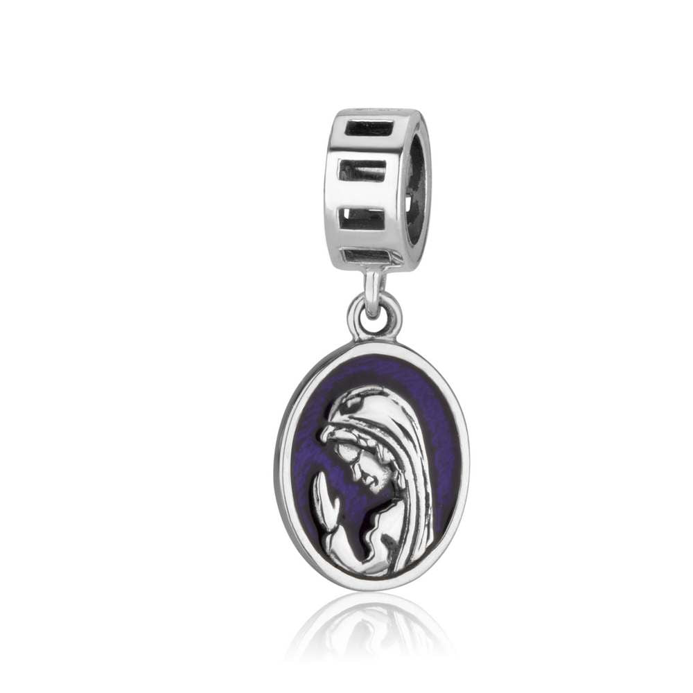 Virgin Mary charm with blue enamel in 925 sterling silver by Marina Jewelry