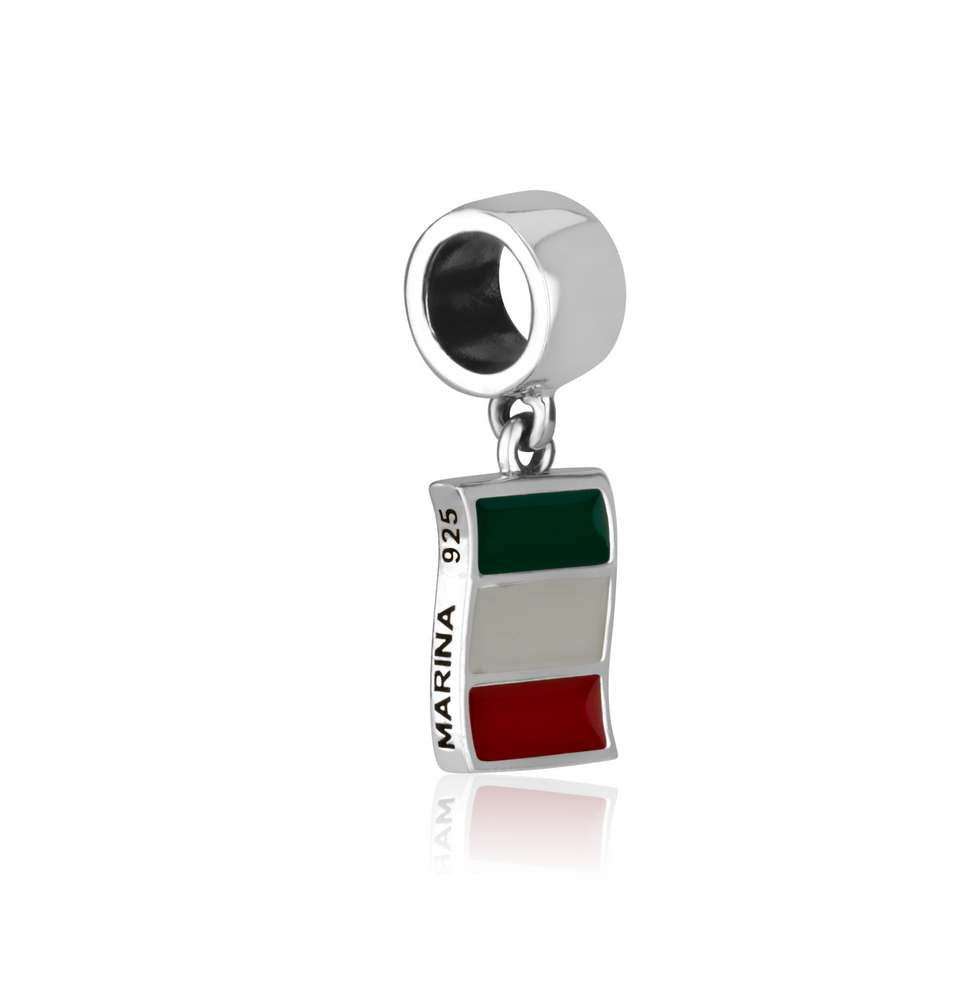 Italy Flag Charm in 925 Sterling Silver, Enamel
