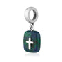 Eilat Stone Cross Charm in 925 Sterling Silver, Rectangular