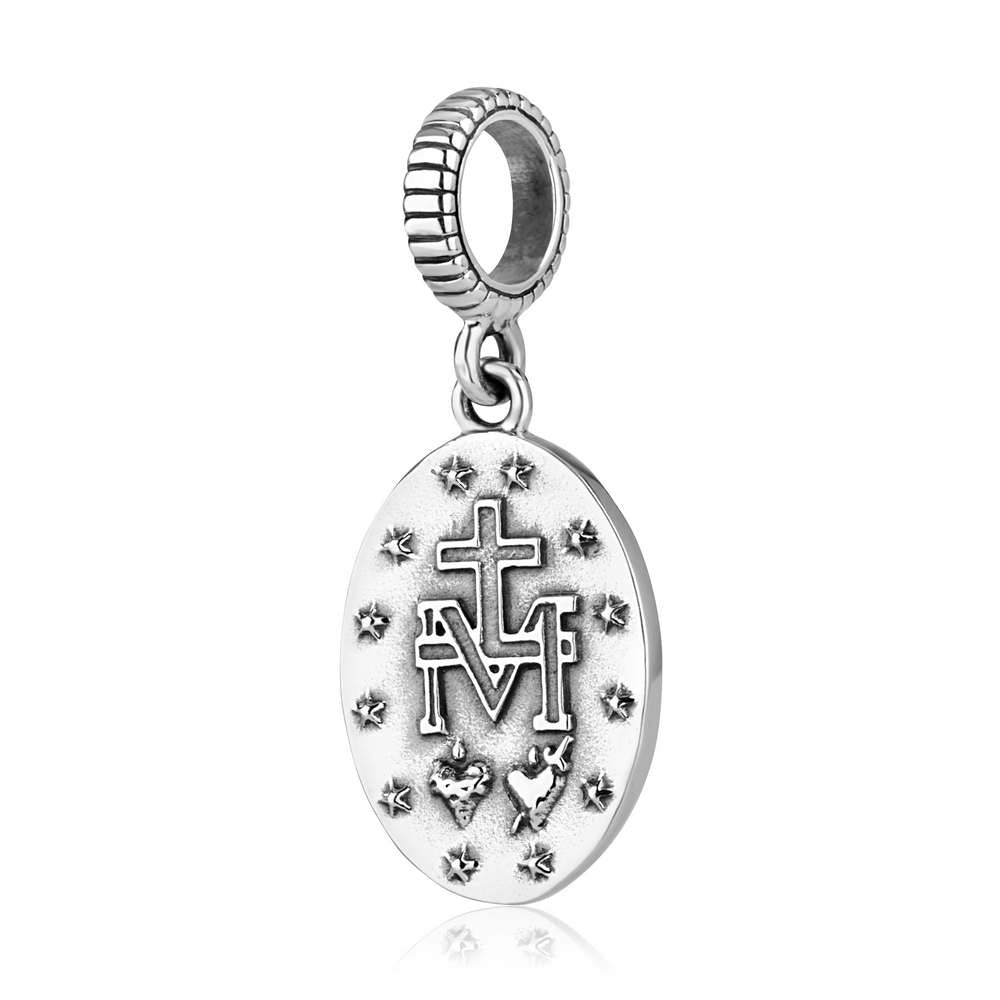 Miraculous Medal Charm in 925 Sterling Silver – back view