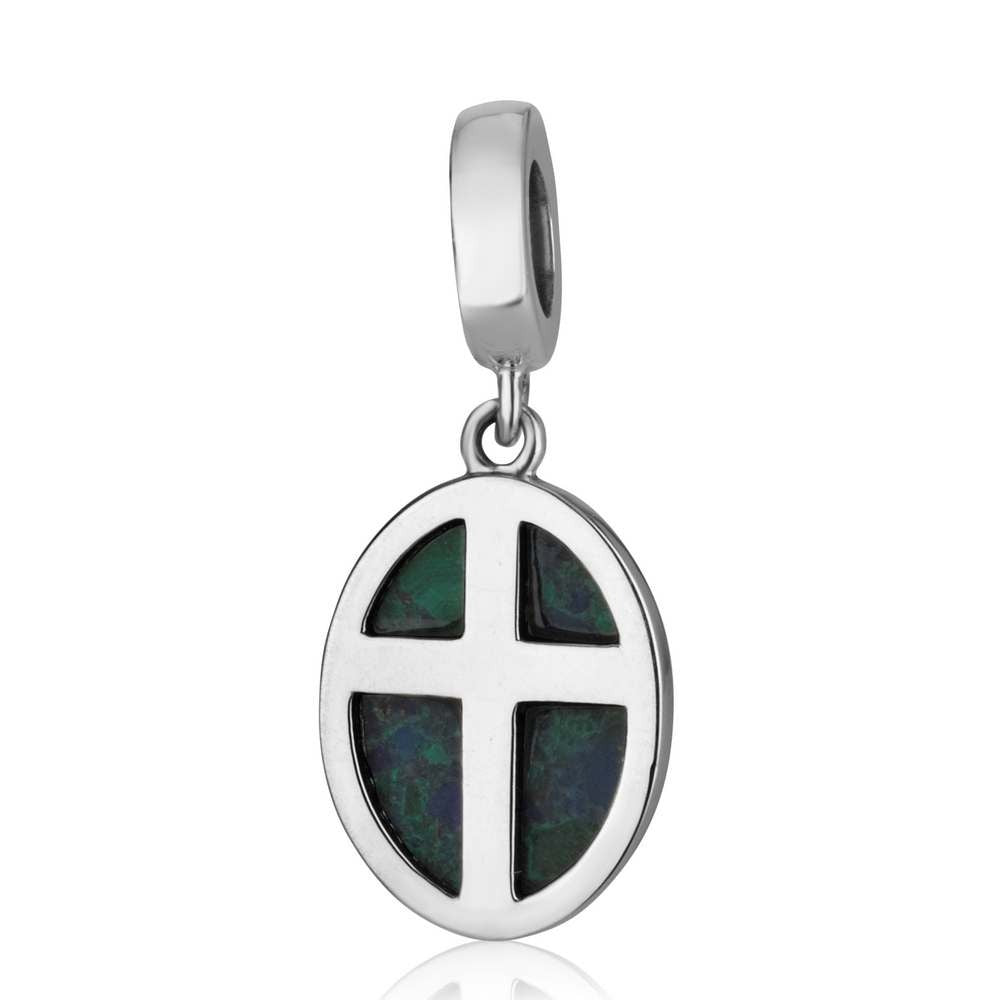 Oval Eilat Stone charm with silver Latin cross by Marina Jewelry