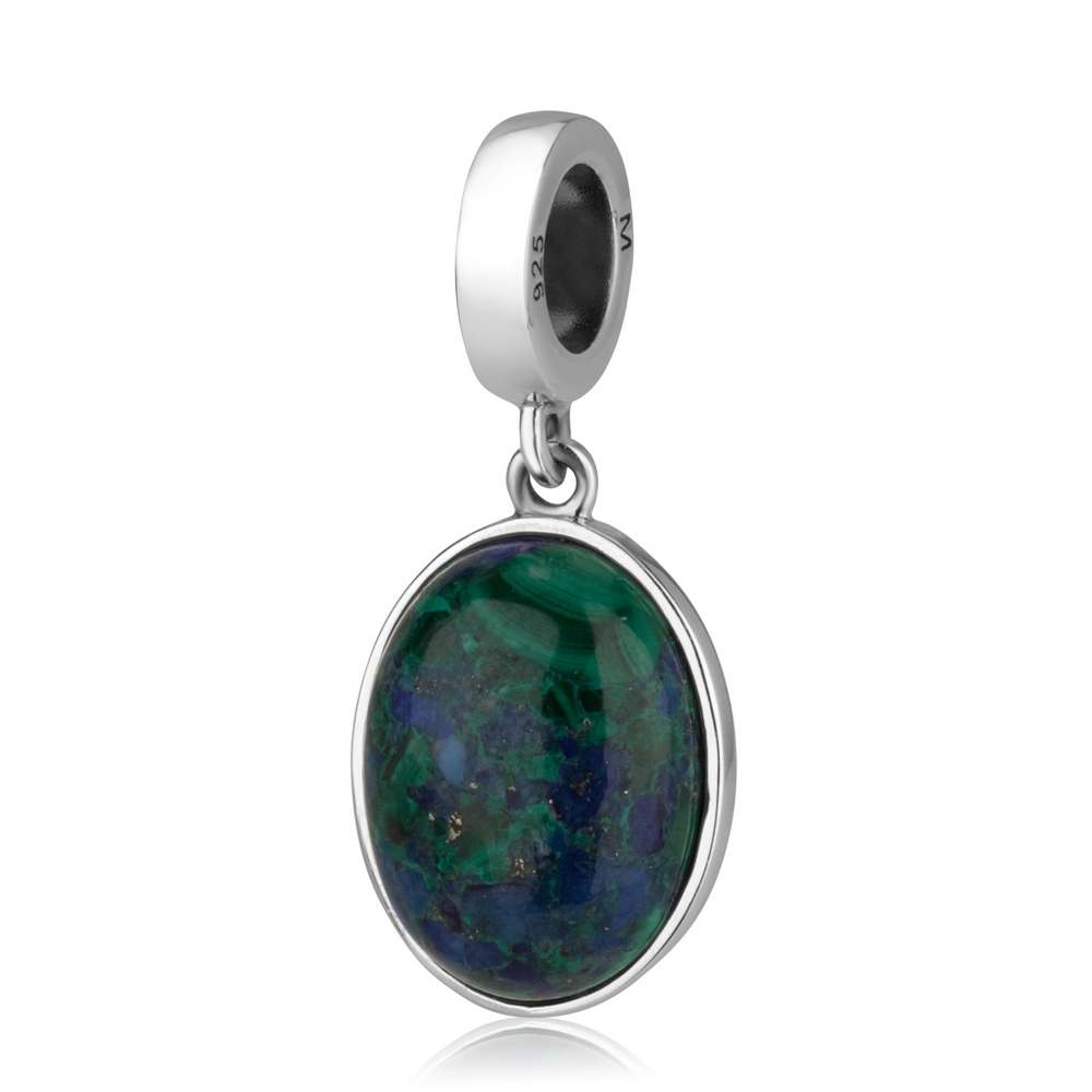 Cross Hanging Charm in 925 Sterling Silver with Eilat Stone, Oval, view 2 by Marina Jewelry