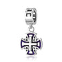 Blue enamel outlined Jerusalem Cross hanging charm by Marina Jewelry