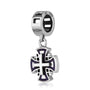 Jerusalem Cross Hanging Charm in 925 Sterling Silver with Blue Enamel Outline, view 2 by Marina Jewelry