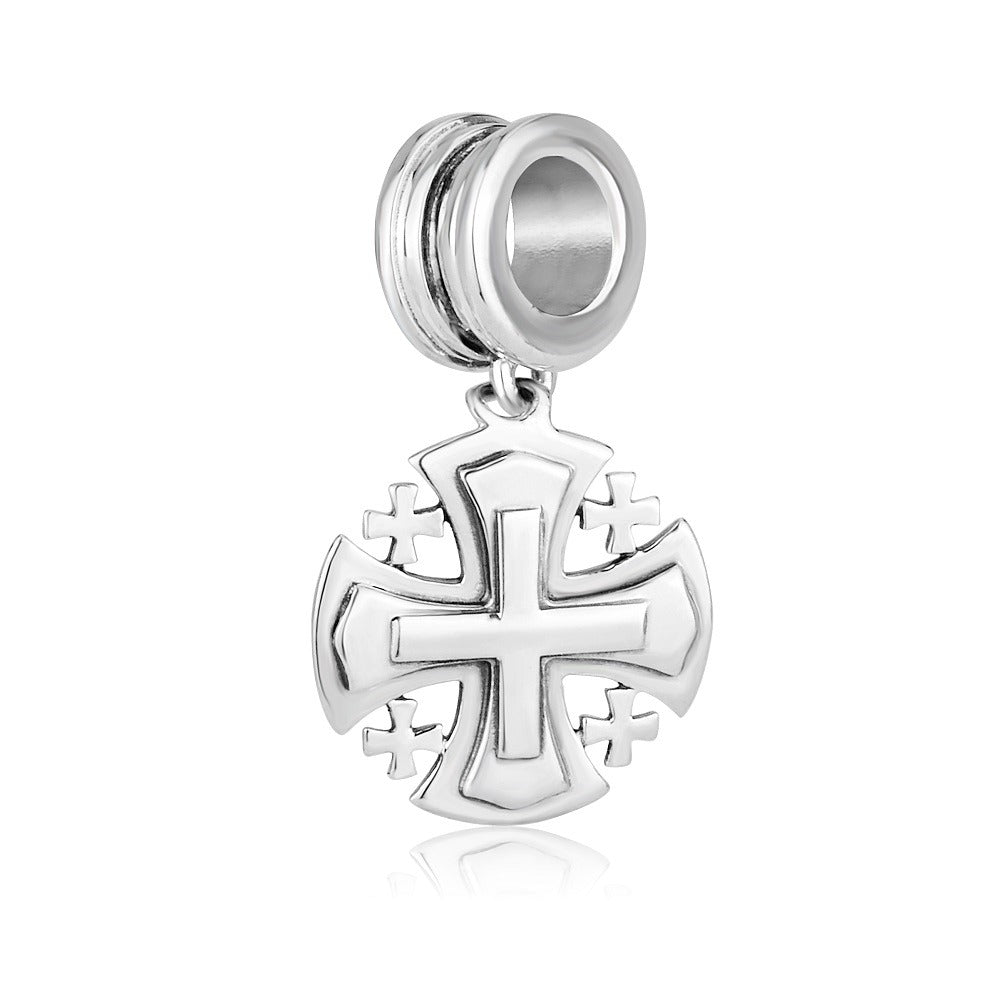 Flared Jerusalem Cross hanging charm in sterling silver by Marina Jewelry