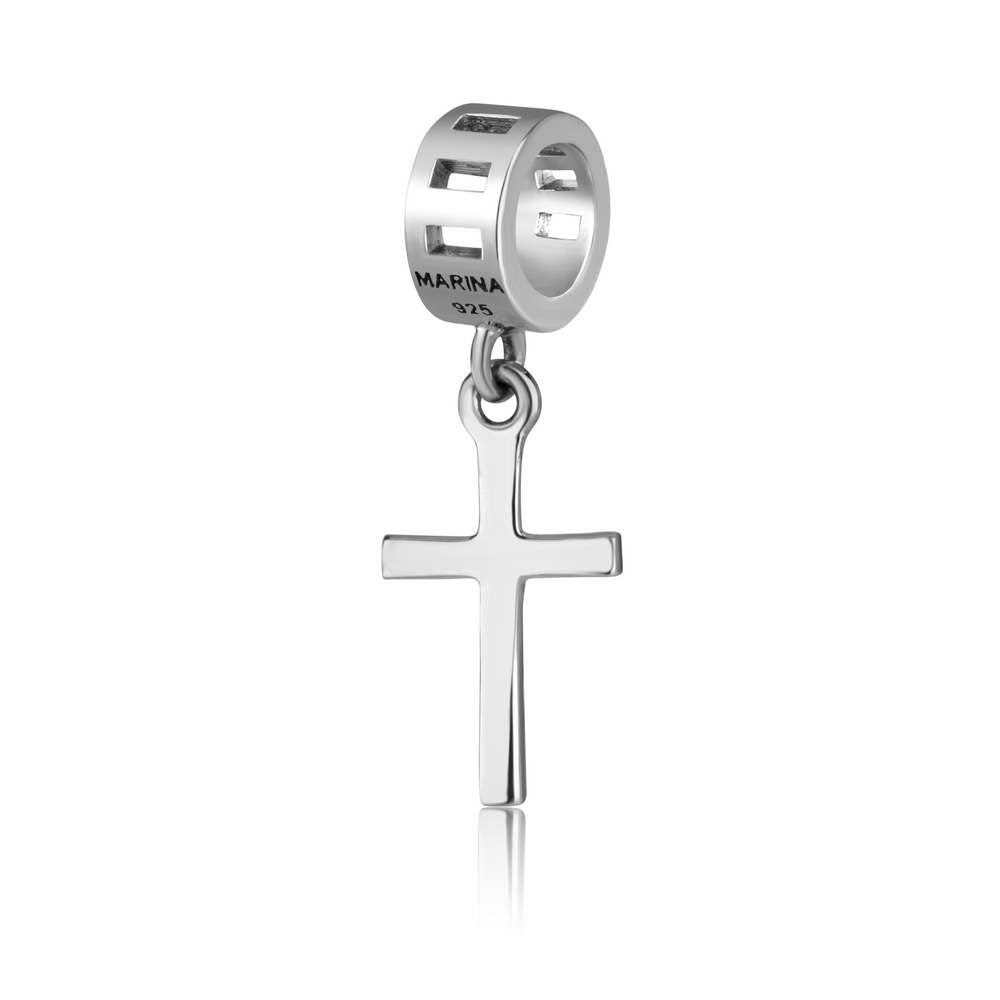 Crucifix Hanging Charm in 925 Sterling Silver, view 2 by Marina Jewelry