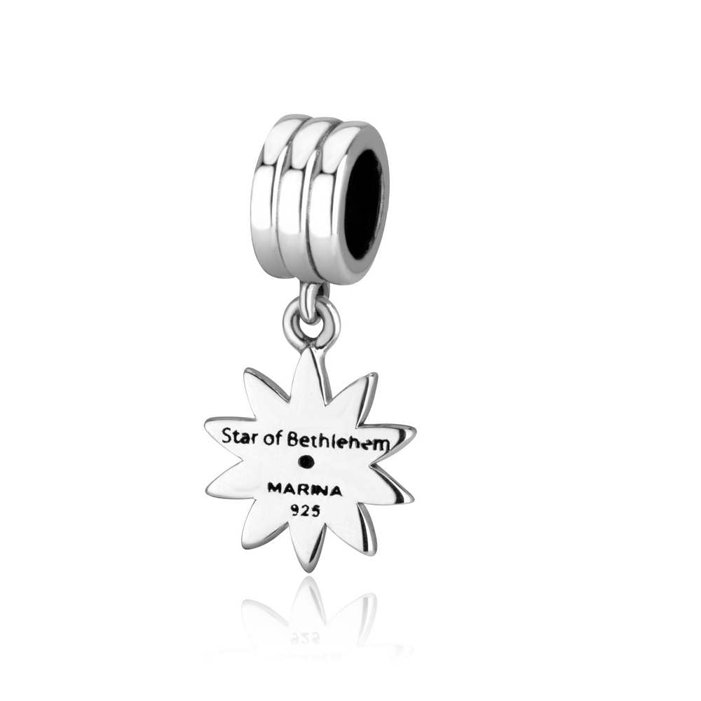Star Flower Hanging Charm in 925 Sterling Silver with Blue Enamel and Cubic Zirconia, view 2 by Marina Jewelry