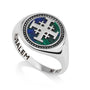 Jerusalem Cross Eilat Stone Signet Ring, Beaded Border, 925 Sterling Silver