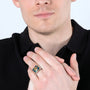 Men's Jerusalem Cross Signet Ring in 925 Sterling Silver with Eilat Stone, Gold-Plated Frame and Stone-Wall Shoulders, view 2 by Marina Jewelry
