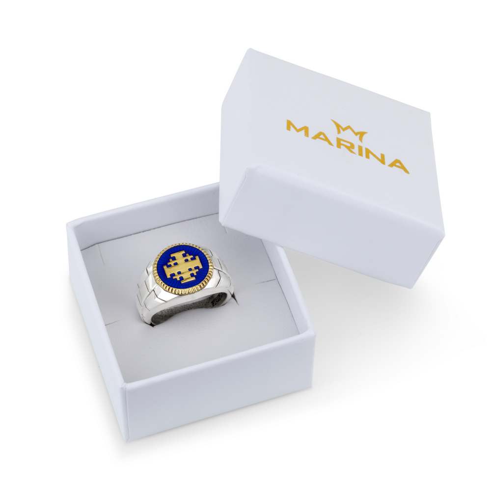 Jerusalem Cross Ring in 925 Sterling Silver and 14K Gold-Plating - For Men – gift box