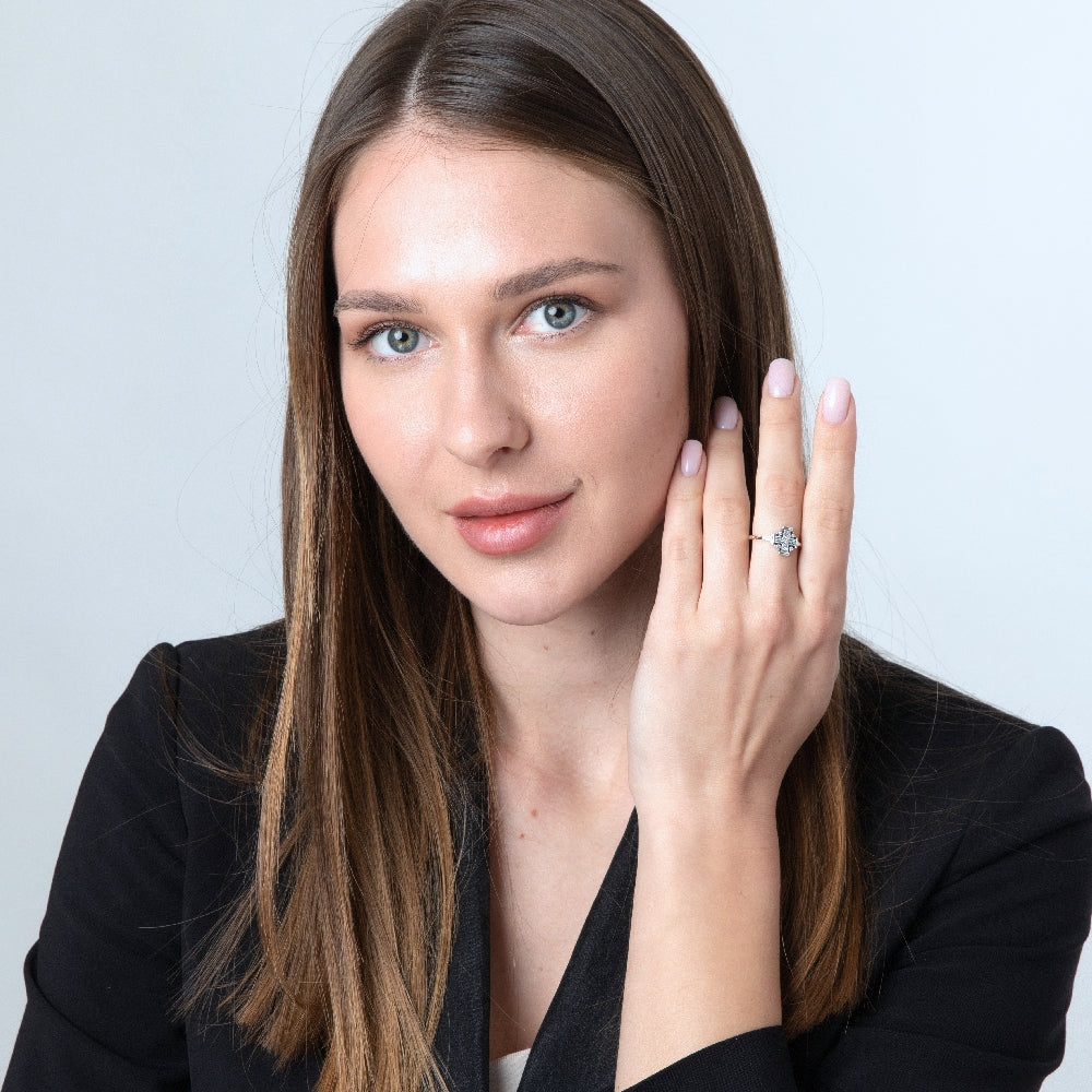 Jerusalem Cross Ring in 925 Sterling Silver with Pavé Cubic Zirconia – shown worn