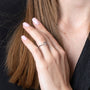 Multi-Stone Cross Rosary Band Ring in 925 Sterling Silver, Raised Jerusalem Lettering – shown worn, close-up