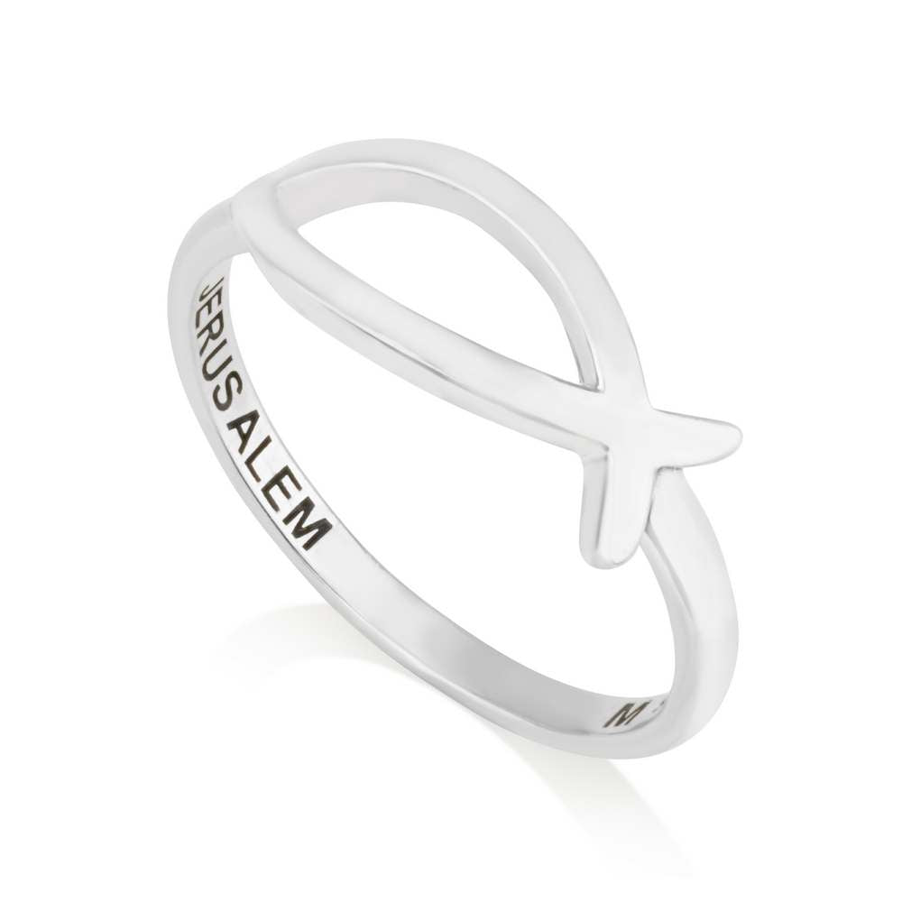 Ichthus Fish Ring, Wide Fish Outline, 925 Sterling Silver