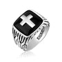 Men's oxidized onyx cross signet ring in 925 sterling silver by Marina Jewelry