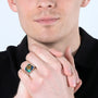 Men's Jerusalem Cross Signet Ring in 925 Sterling Silver with Eilat Stone, Gold-Plated Cross and Ribbed Shoulders, view 2 by Marina Jewelry