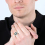 Jerusalem Cross Ring in 925 Sterling Silver with Azurite Stone and Gold-Plated Cross - For Men – shown worn