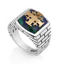 Men's Jerusalem Cross Ring in 925 Sterling Silver with Azurite-Malachite Stone and Gold-Plated Cross by Marina Jewelry