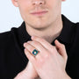 Men's Eilat Stone Cross Signet Ring in 925 Sterling Silver, Gold-Plated, Fluted – shown worn