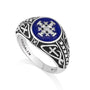 Men's Jerusalem Cross Ring in 925 Sterling Silver, Blue Enamel and Oxidized Finish by Marina Jewelry
