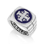 Men's Jerusalem Cross Ring in 925 Sterling Silver with Blue Enamel and Pave Zircon Stones by Marina Jewelry