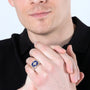 Jerusalem Cross Ring in 925 Sterling Silver with Blue Enamel and Pave Zircon Stones - For Men – shown worn