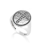 Beaded cross signet ring with hammered oval face in 925 sterling silver by Marina Jewelry