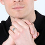 Dove & Cross Signet Ring in 925 Sterling Silver, Oxidized – shown worn