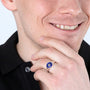 Jerusalem Cross Ring in 925 Sterling Silver with Blue Enamel and Pavé Cubic Zirconia – shown worn