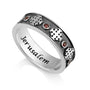 Oxidized Jerusalem Cross Ring in 925 Sterling Silver with Ruby Stones by Marina Jewelry
