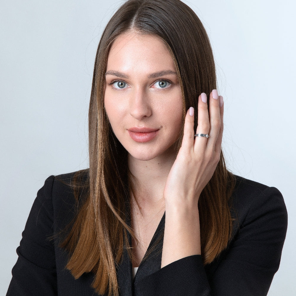 Decade rosary ring with Jerusalem Cross worn as an everyday ring