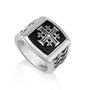 Men's black onyx signet ring with beaded Jerusalem Cross by Marina Jewelry